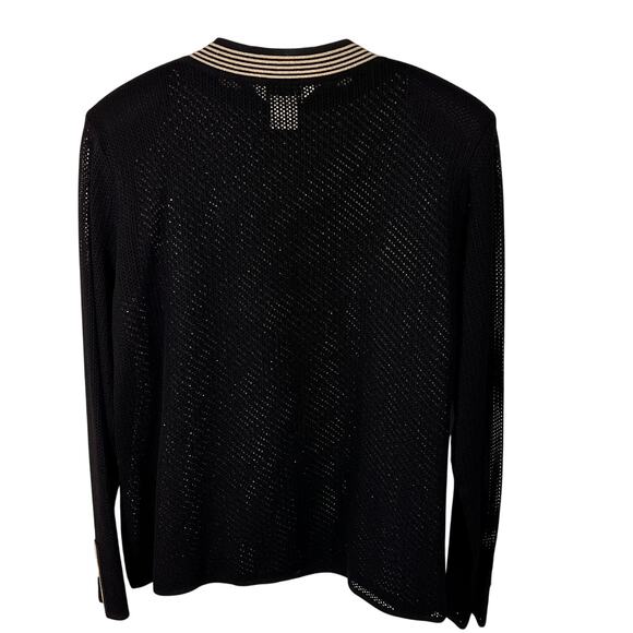 Misook 3 Pc Pantsuit Black Metallic Knit Cardigan Shell Vintage 80s L - Picture 4 of 16